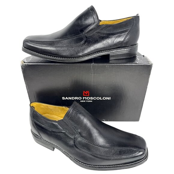 Sandro Moscoloni Men's Berwyn Venetian Leather Black Slip On Loafers Size 12 D - Picture 1 of 10